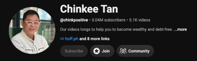Chinkee Tan's YouTube channel, @chinkpositive, 3.04M subscribers