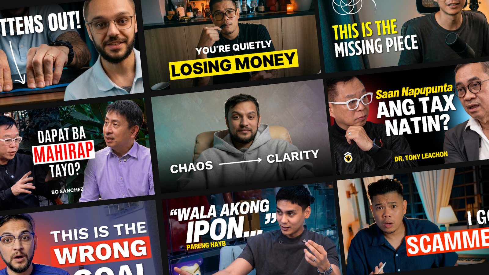 YouTube thumbnails we've made for expert clients, including Chinkee Tan, Bo Sanchez and Pareng Hayb