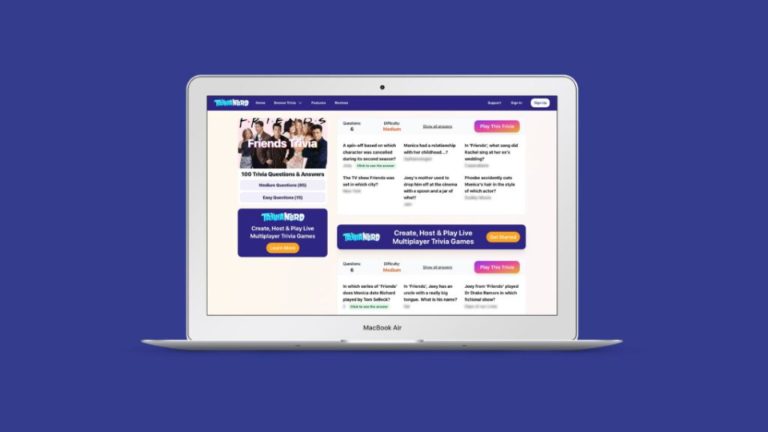 A trivia collection page on a laptop